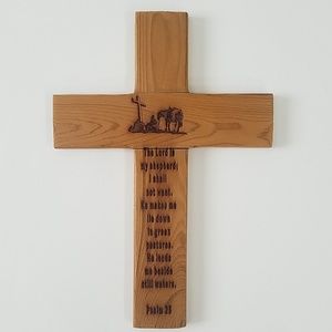 Christian Wooden Cross Psalm 23 Engraved